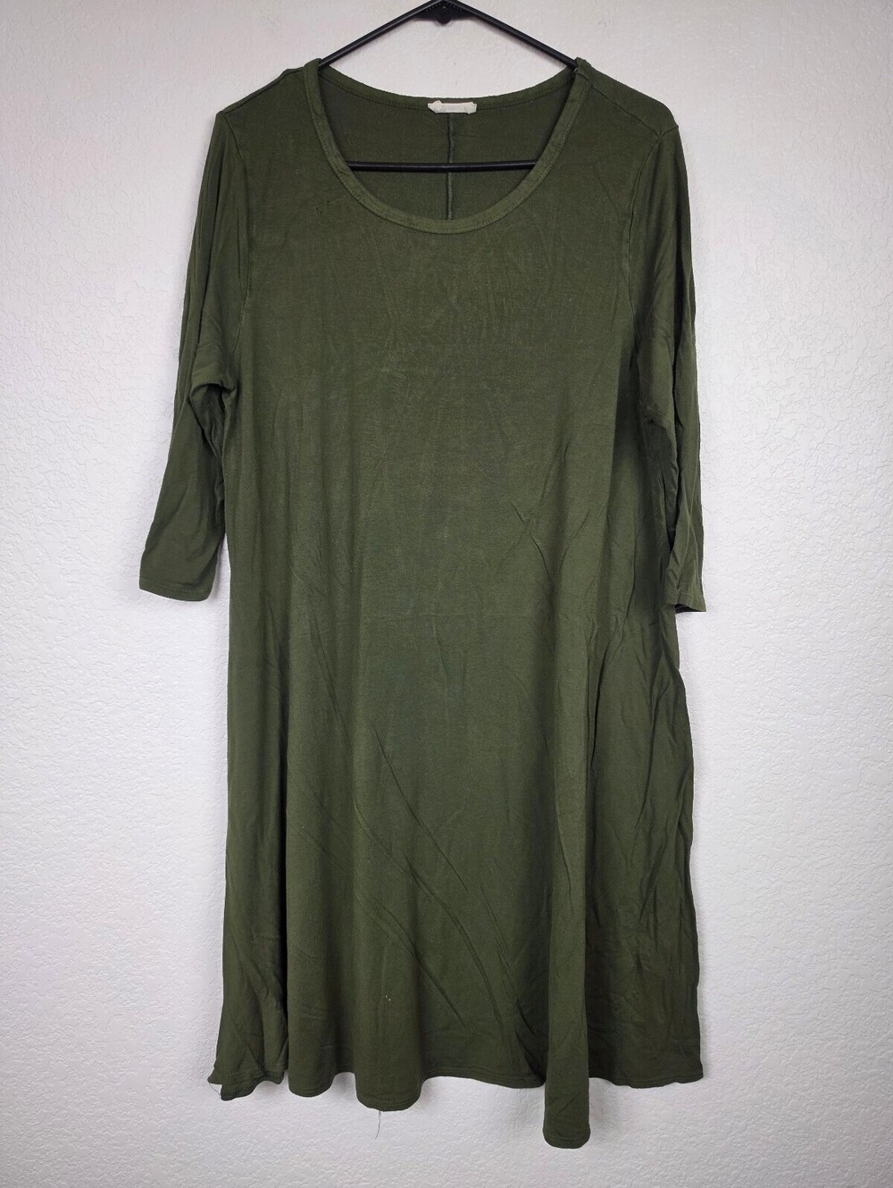 Pinc Olive Green 3/4 Sleeve Casual Dress